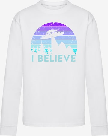 F4NT4STIC Shirt 'I Believe Ufo Alien Raumschiff Retro' in Wit: voorkant