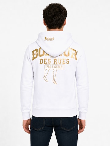 Boxeur des Rues Sweatshirt 'Herren Hoodie Fitted Boxeur des Rues mit Reißverschluss und Kapuze, Weiß, Goldenes Logo, Baumwolle' in White