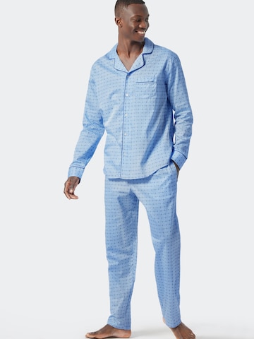 SCHIESSER Pyžamo dlouhé 'Minimal Print' – modrá: přední strana