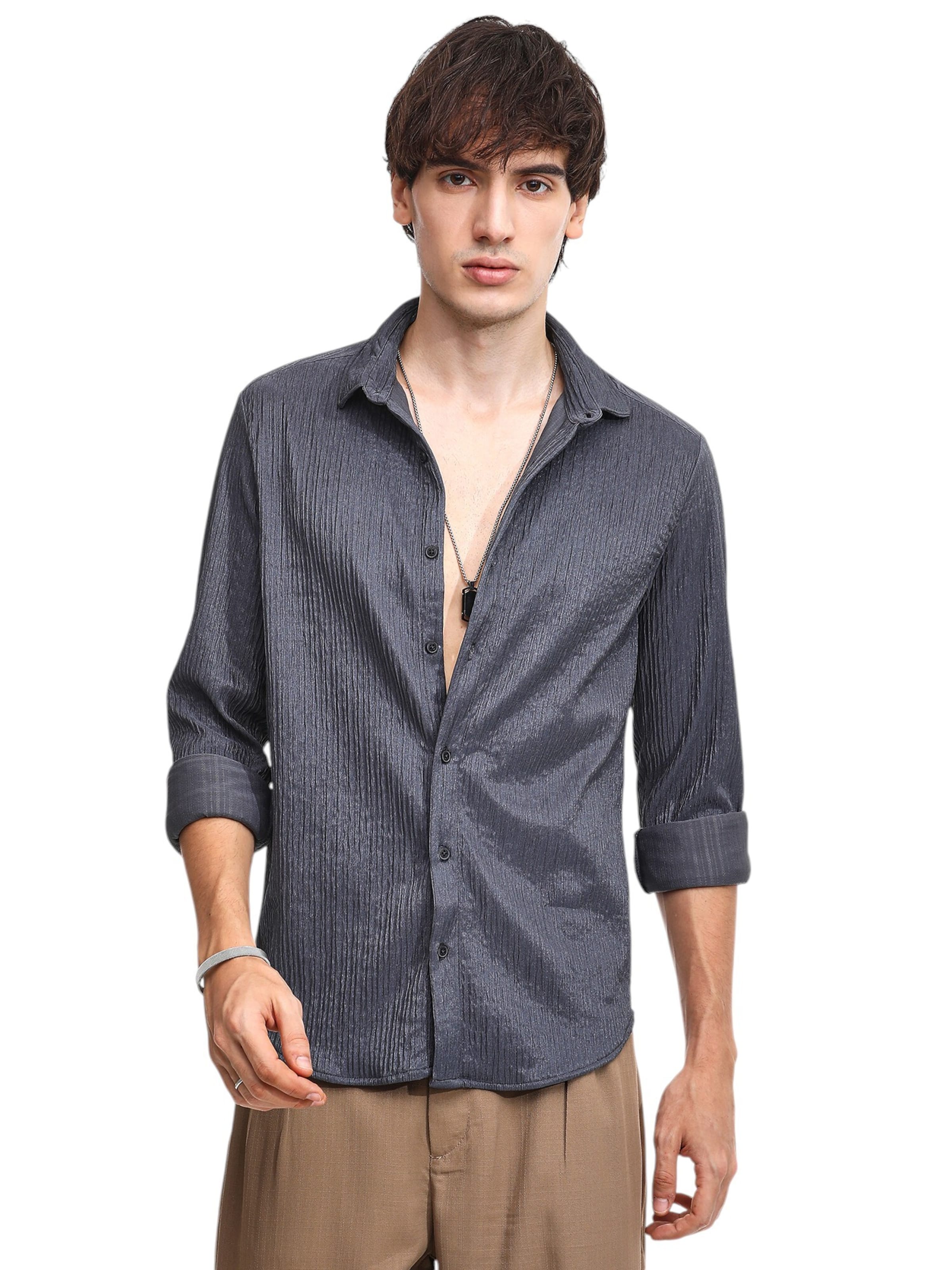 Campus Sutra Klasický střih Košile – šedá: přední strana