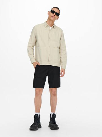 Only & Sons Comfort fit Button Up Shirt 'Aron' in Beige