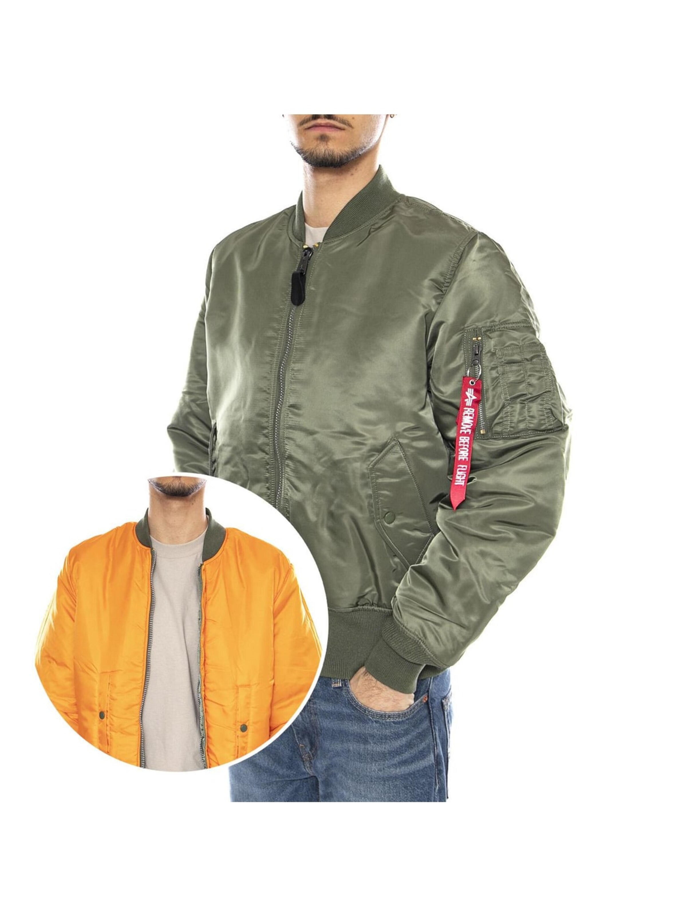 ALPHA INDUSTRIES Kurtka przejściowa 'MA-1 Sage Green Jacket -- Men's Reversible Jacket Sage Green Men's' w kolorze zielony: przód