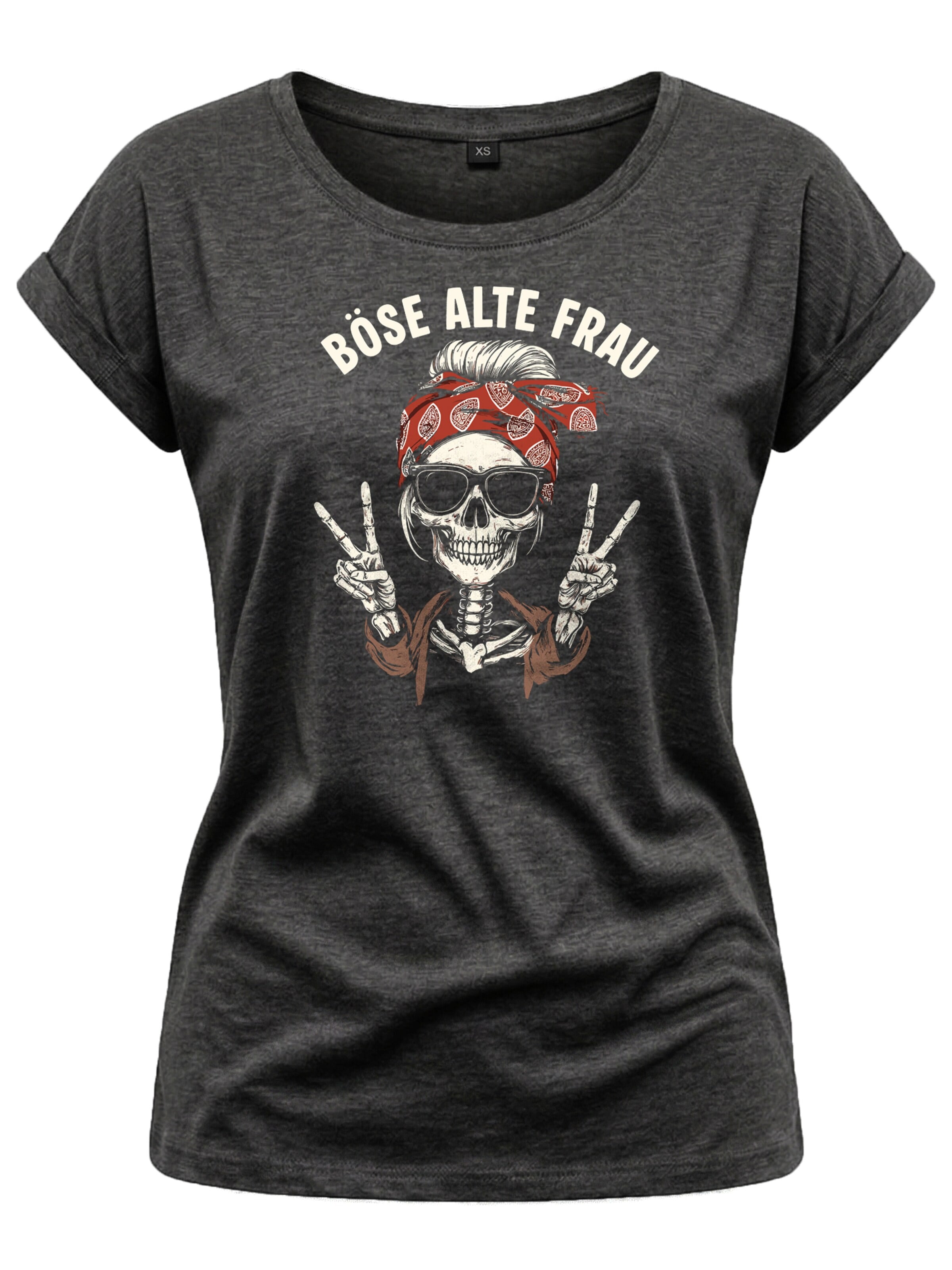 MAKAYA Shirt 'BöseAlteFrau' in Grey: front