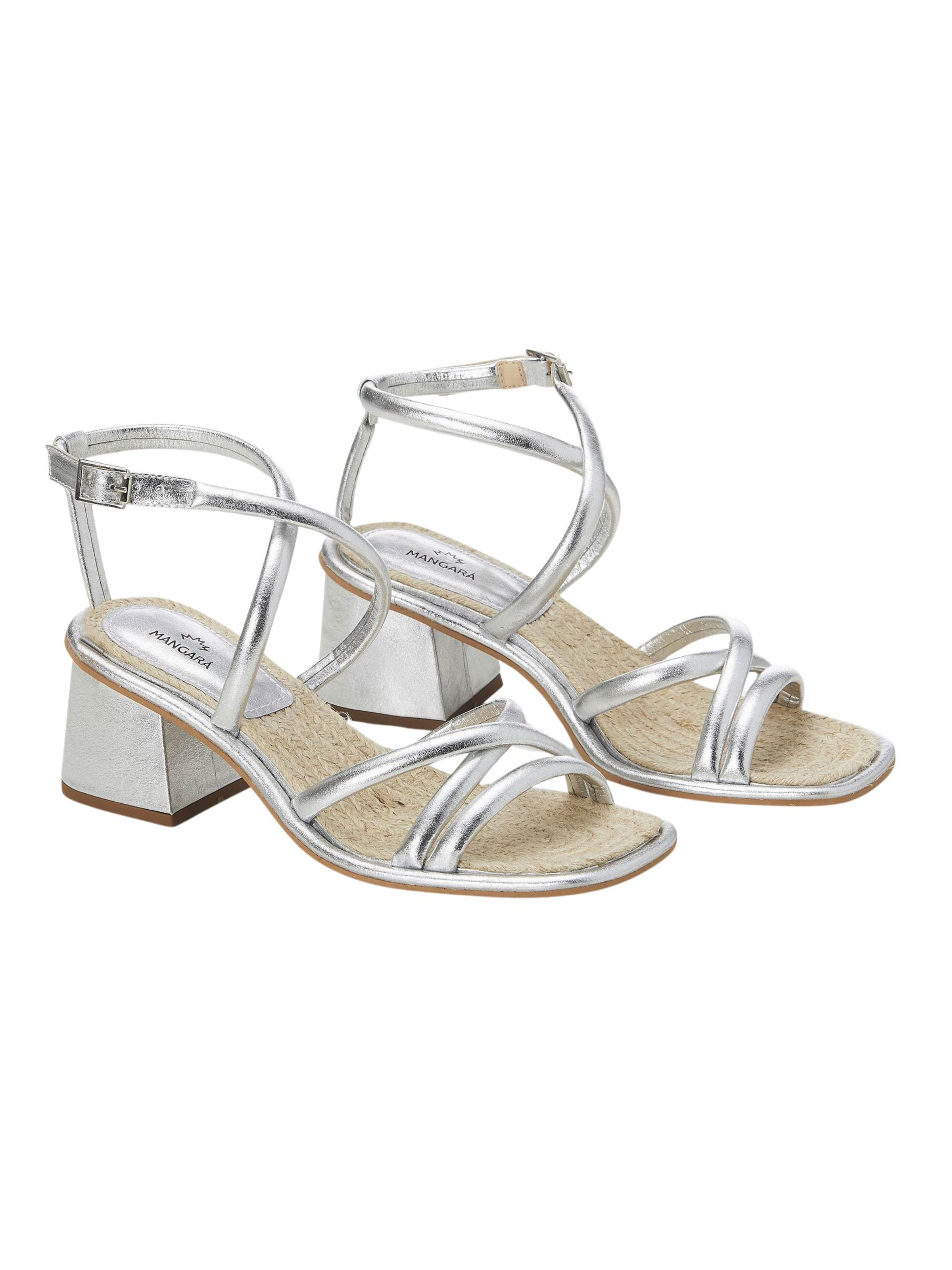 Mangara Atelier - Sandalias con hebilla 'Bromelia Sandaletten Damen Leder Silber - Blockabsatz 7 cm' en plata