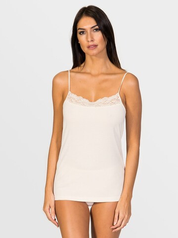 Maglietta intima 'Afrodita Lace straight neck spaghetti top' di zd ZERO DEFECTS in bianco
