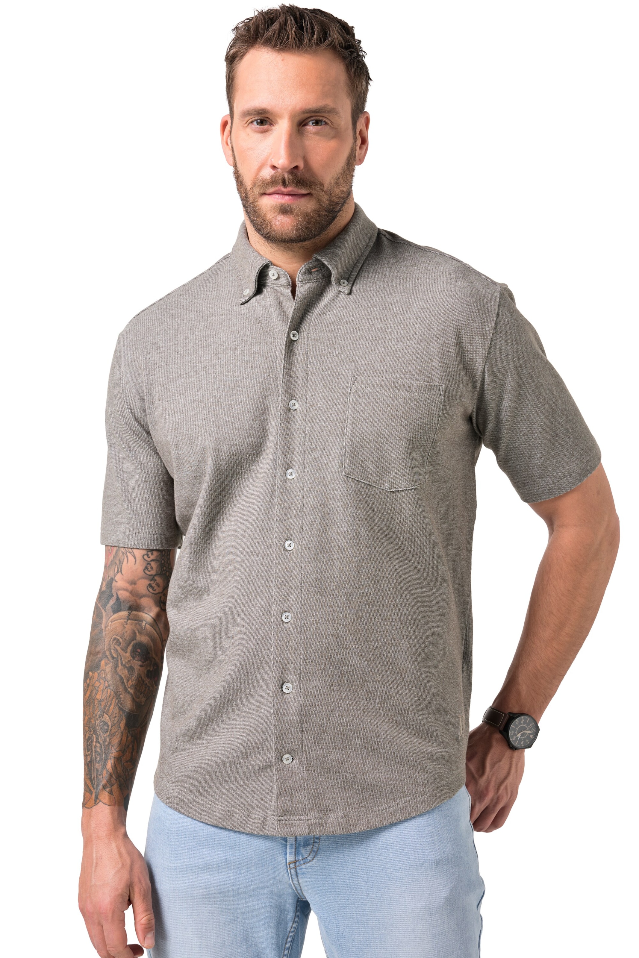 JP1880 Regular fit Button Up Shirt in Grey: front