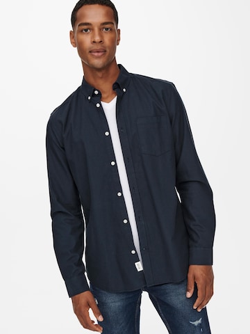 Only & Sons Regular fit Button Up Shirt 'Neil' in Blue