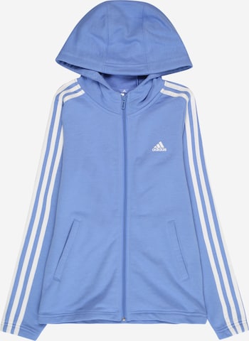 ADIDAS SPORTSWEAR Спортна жилетка с качулка 'Essentials 3-Stripes ' в синьо: отпред