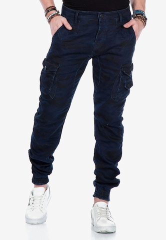 CIPO & BAXX Tapered Cargo trousers in Blue: front