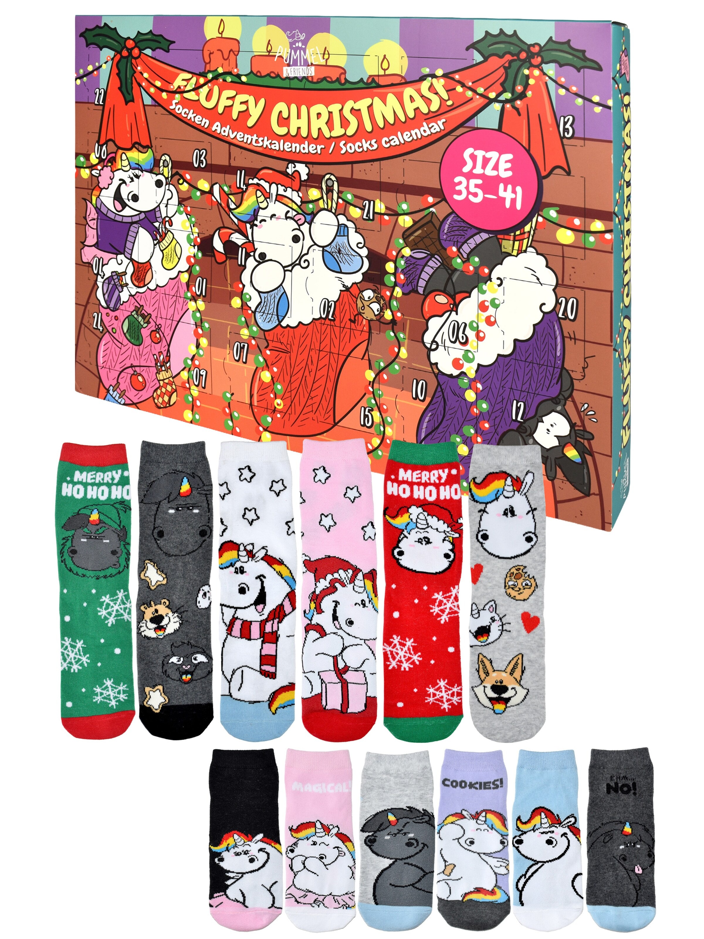 pummel & friends Socks 'Adventskalender Pummeleinhorn mit 12 Paar' in Mixed colors: front