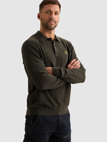 PME Legend Tröja 'Knitted polo shirt with long sleeves and badge' i grön