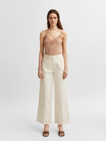 SELECTED FEMME Wide leg Trousers with creases 'Jackie' in Beige