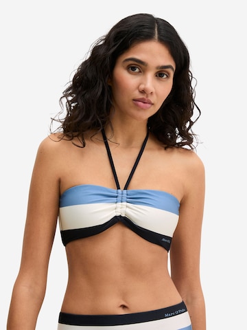 Marc O'Polo Bandeau Triangel-Bikini-Top ' Summer Stripes ' in Blau: Vorderseite