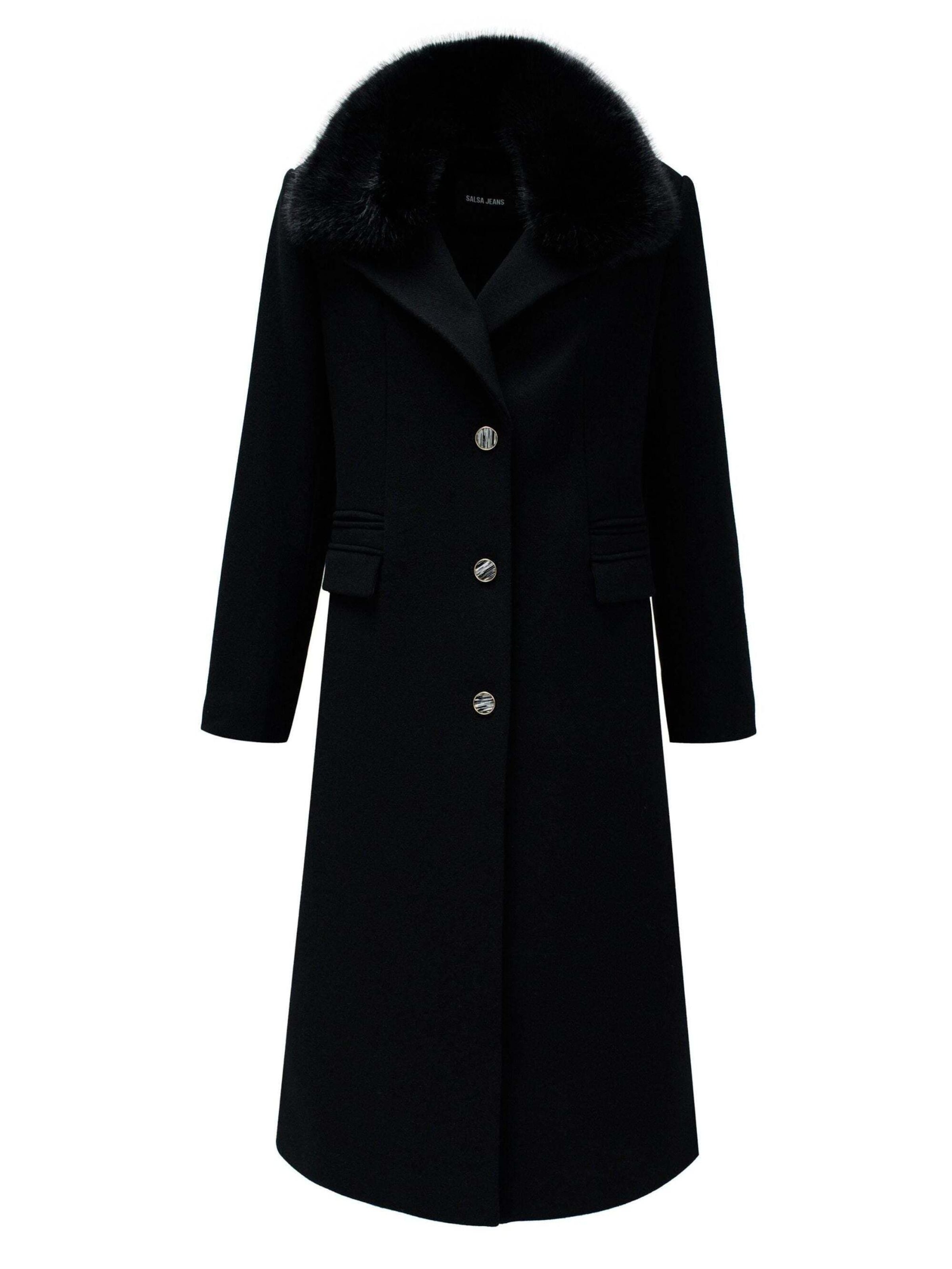 Salsa Jeans Winter Jacket 'Wool Coat With Faux Fur Collar' in Black, Item view