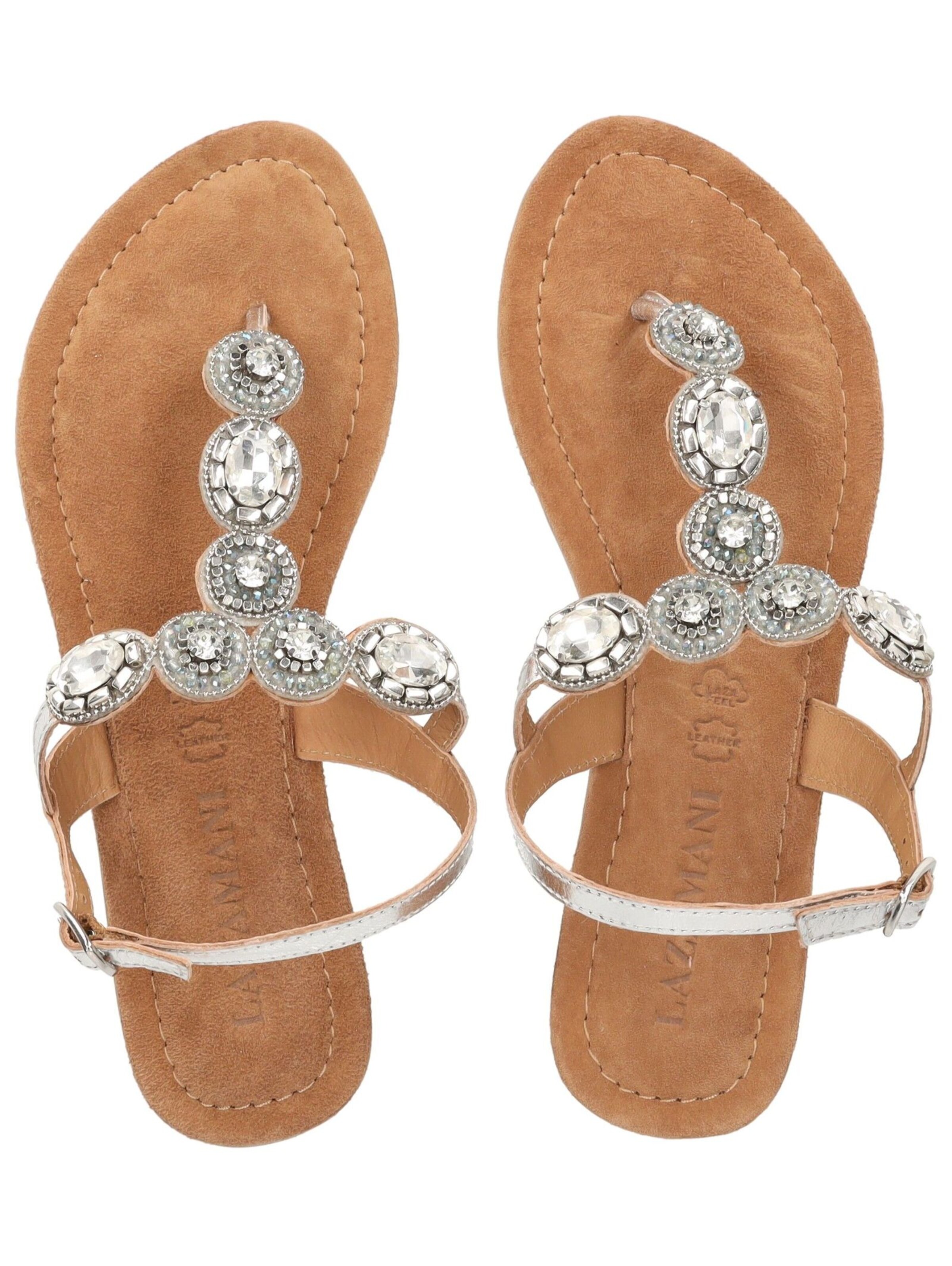 LAZAMANI T-Bar Sandals in Silver