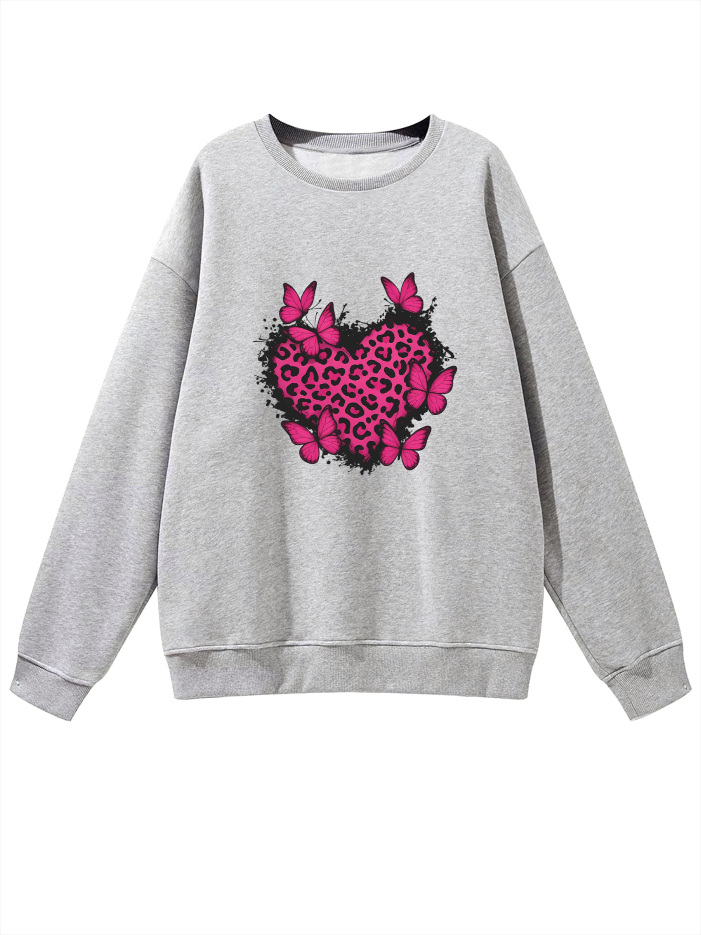 GORHEY - Sudadera 'Leopard Heart' en gris: frente