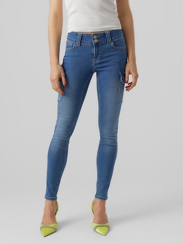 VERO MODA Skinny Cargojeans 'CATCH' in Blauw: voorkant