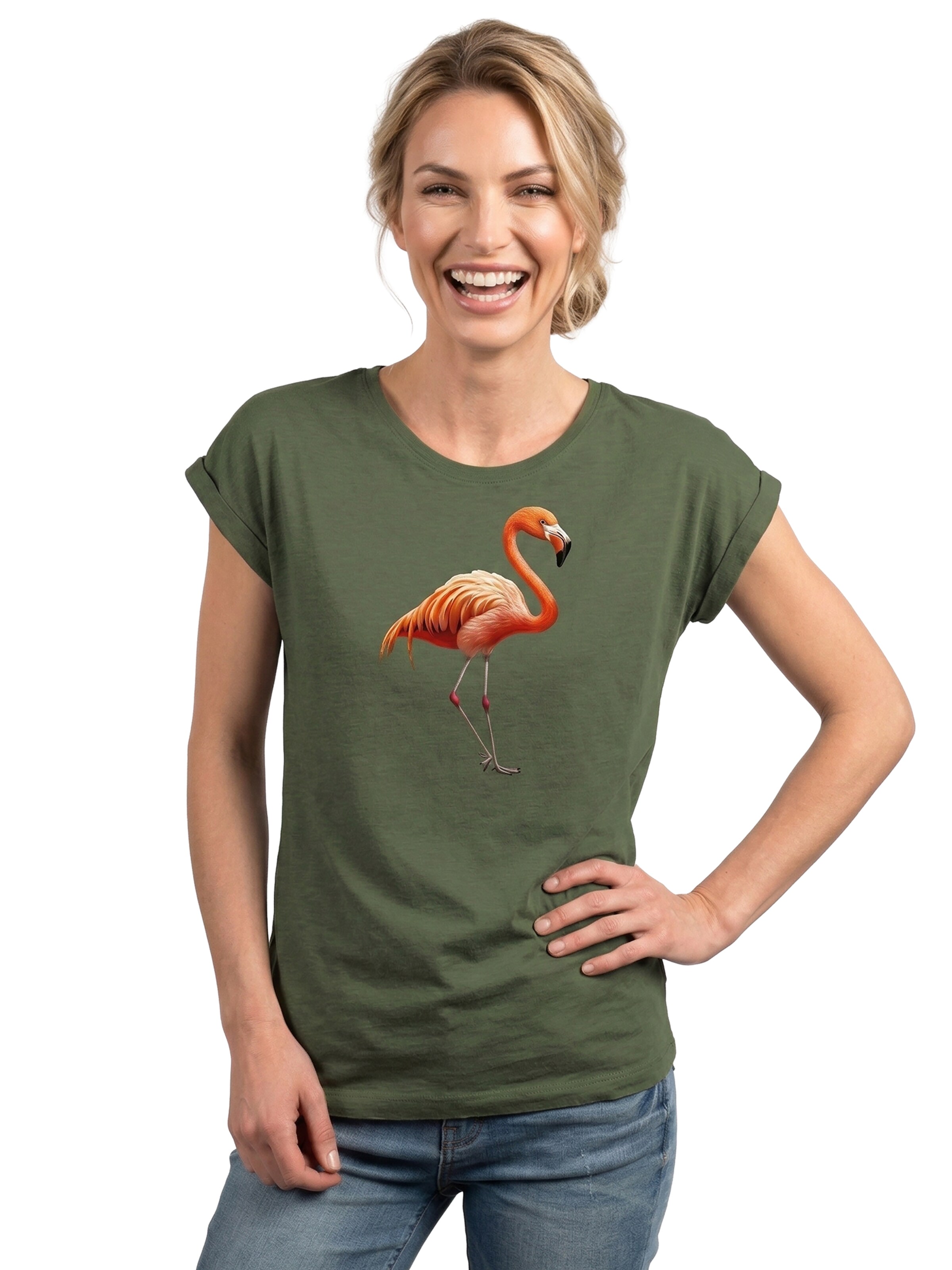 MAKAYA Shirt 'Flamingo' in Green