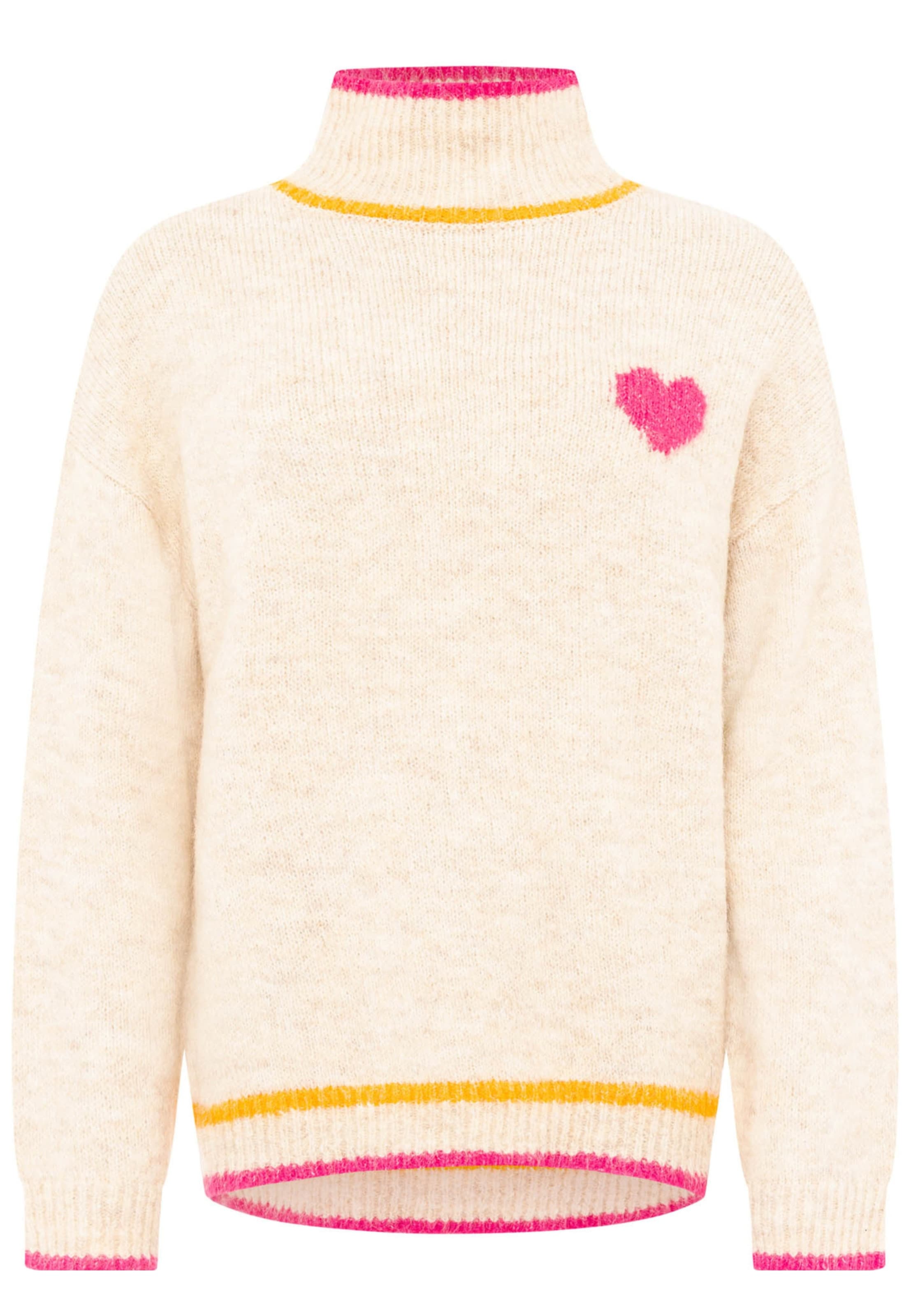 Zwillingsherz Strickpullover High Neck Pullover heart in Beige: Vorderseite