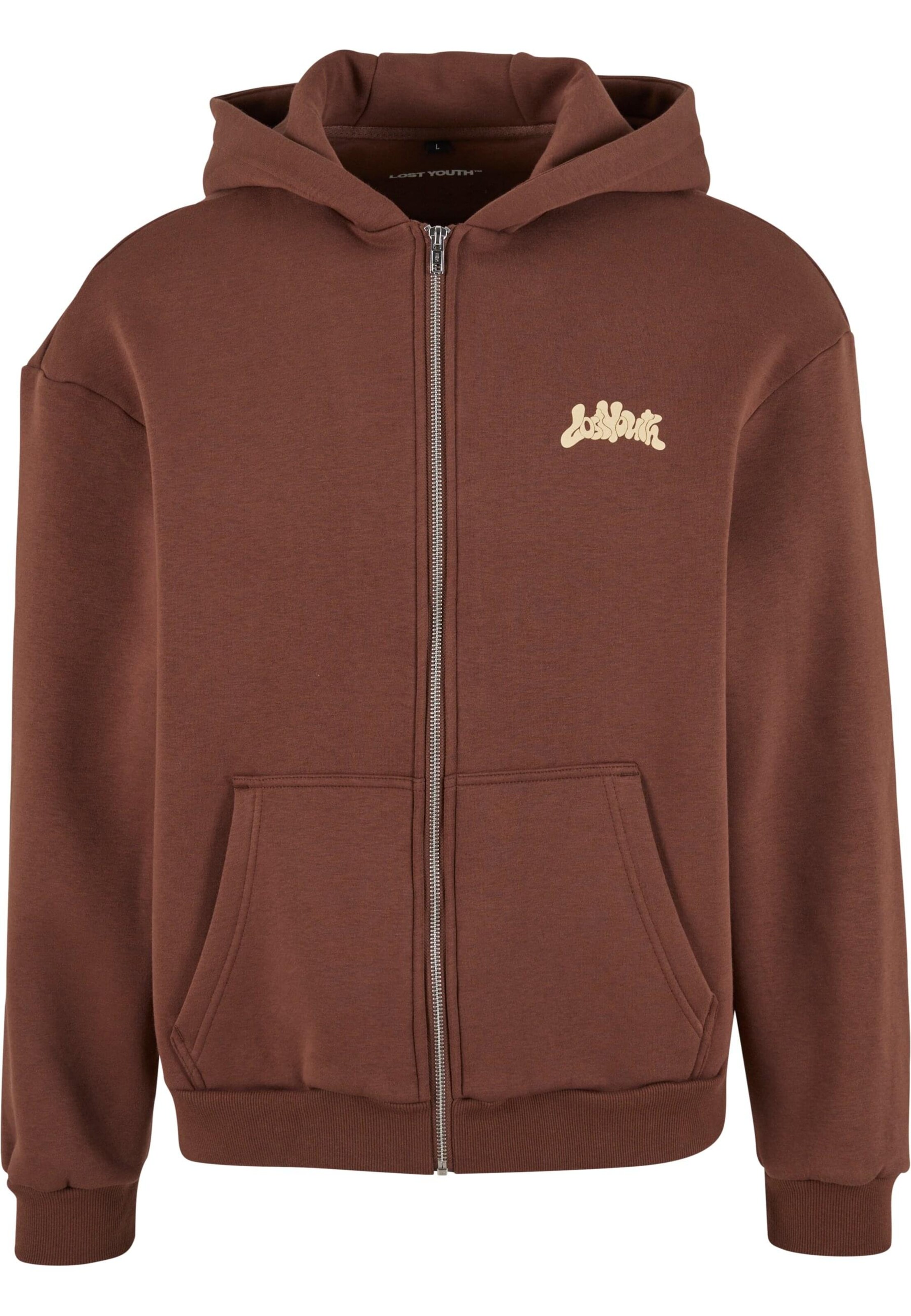 Lost Youth Sweatvest 'Western Motel' in Bruin: voorkant