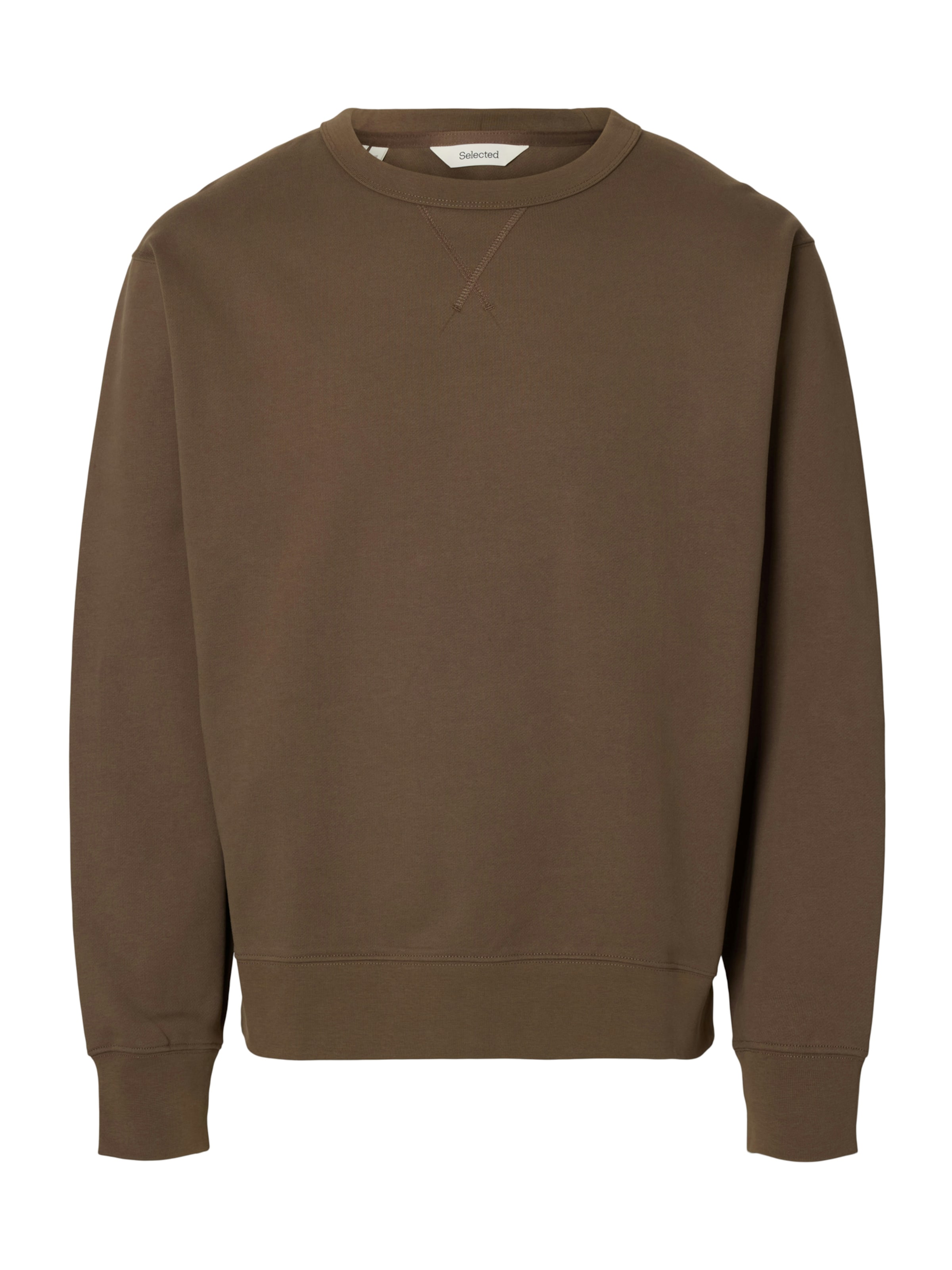 SELECTED Sweatshirt 'SLHLUKE' in Bruin: voorkant