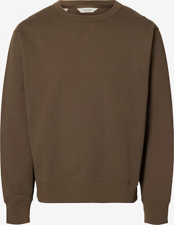 SELECTED Sweatshirt 'SLHLUKE' in Bruin: voorkant