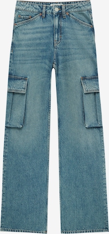 Pull&Bear Regular Cargojeans in Blauw: voorkant