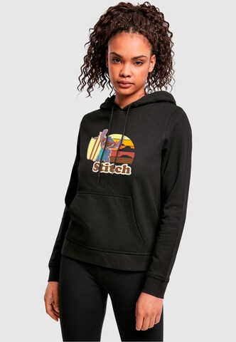 ABSOLUTE CULT Sweatshirt 'Lilo And Stitch - Bitten Surf Board' in Zwart: voorkant