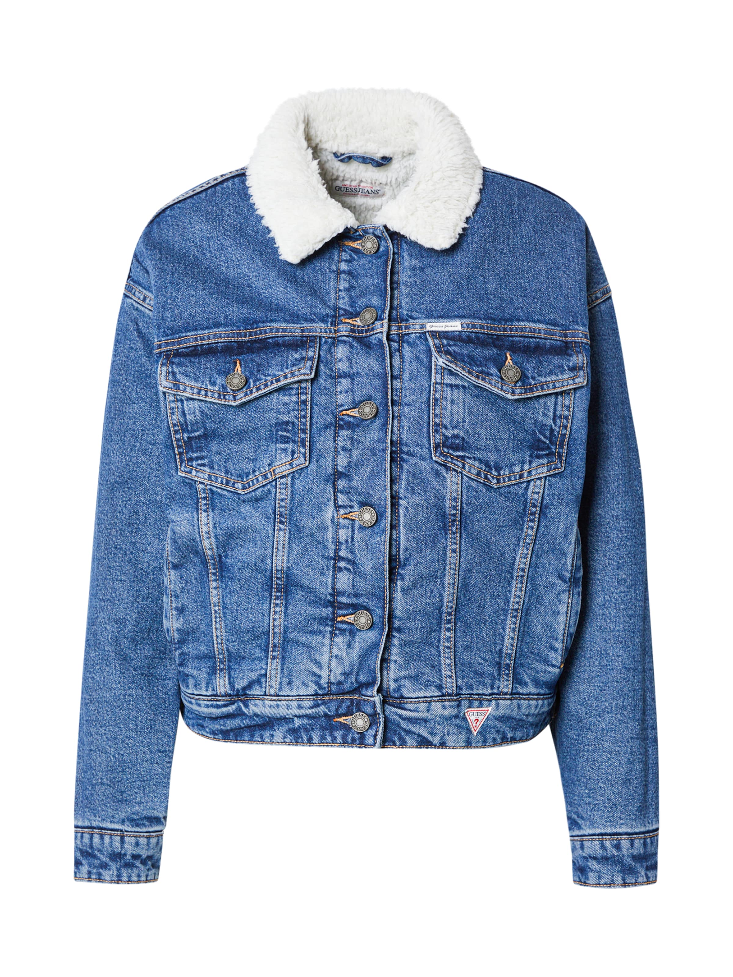 GUESS JEANS Φθινοπωρινό και ανοιξιάτικο μπουφάν σε μπλε: μπροστά