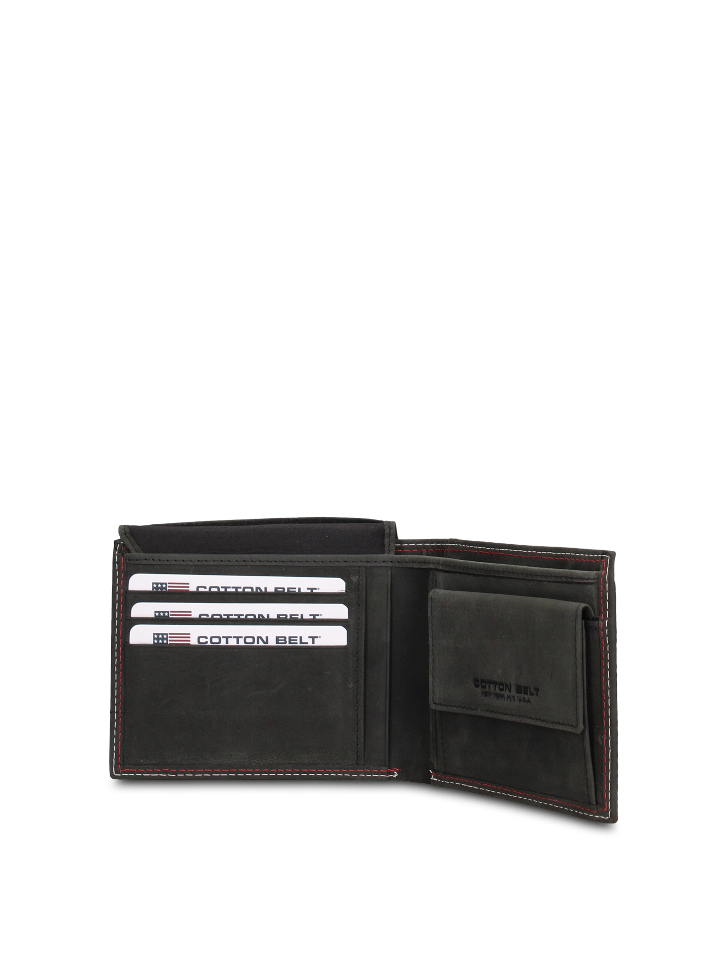 Portamonete 'Portafoglio Uomo Vera Pelle con Cuciture Rosse - Slim Design 12,5x9,5 cm' di cotton belt in nero