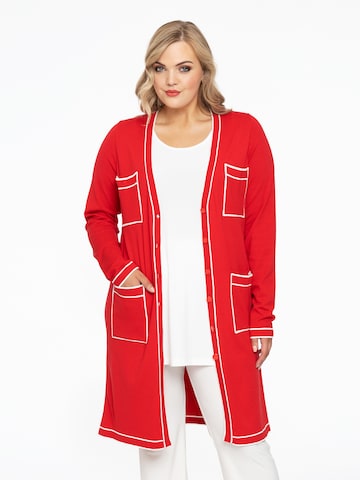 Yoek Knit Cardigan 'Pip' in Red: front