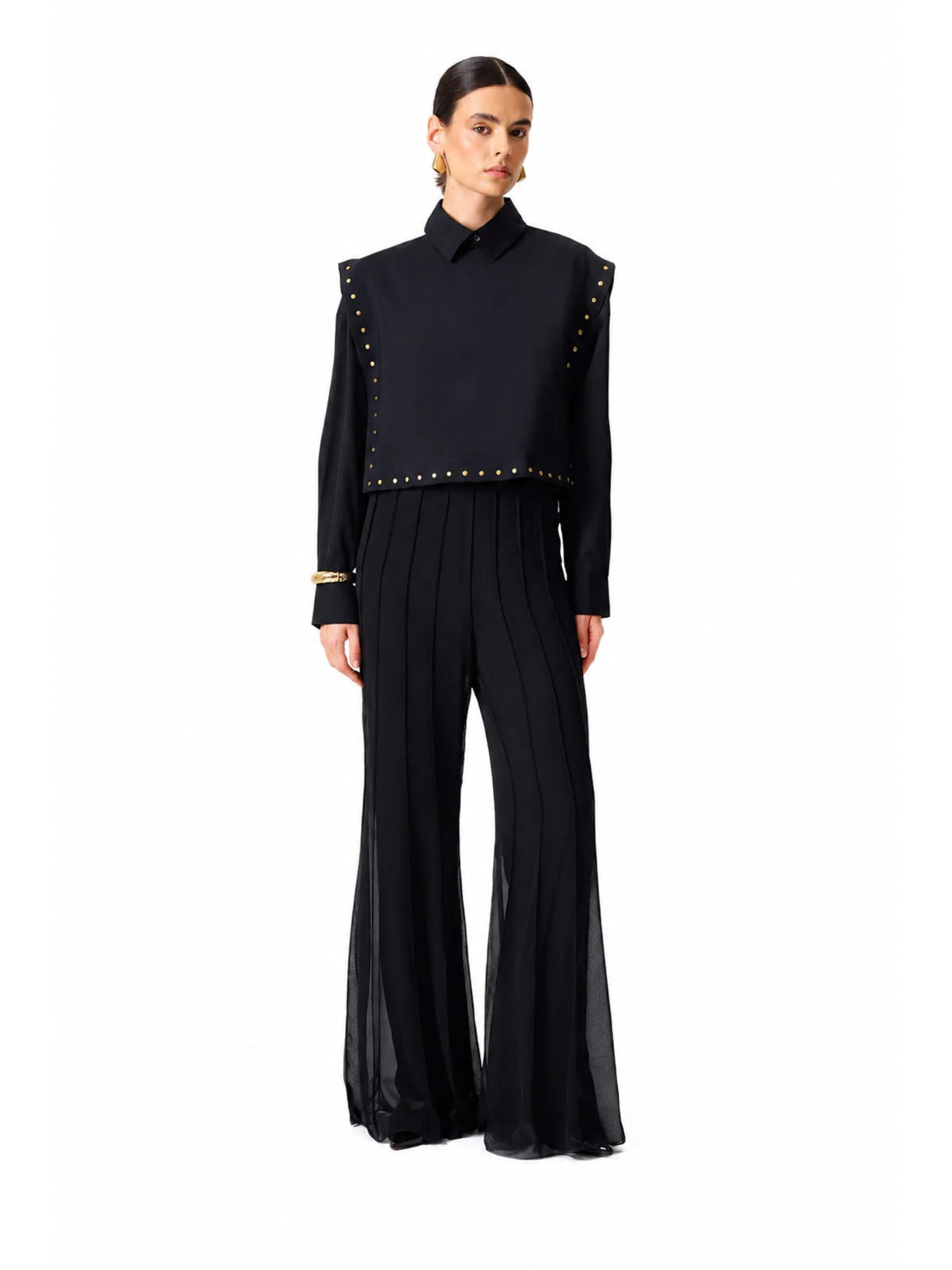 Chemisier 'Short Blouse With Studs' Touché Privé en noir : devant
