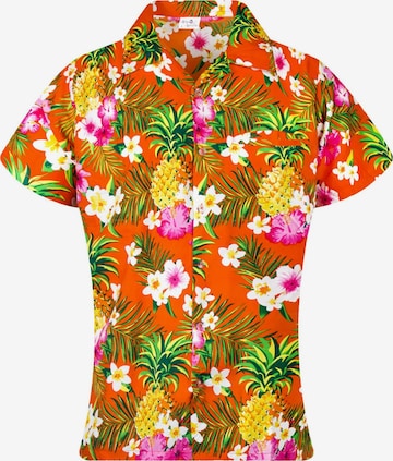 King Kameha Bluse 'Pineapple Flowers' in Orange: Vorderseite