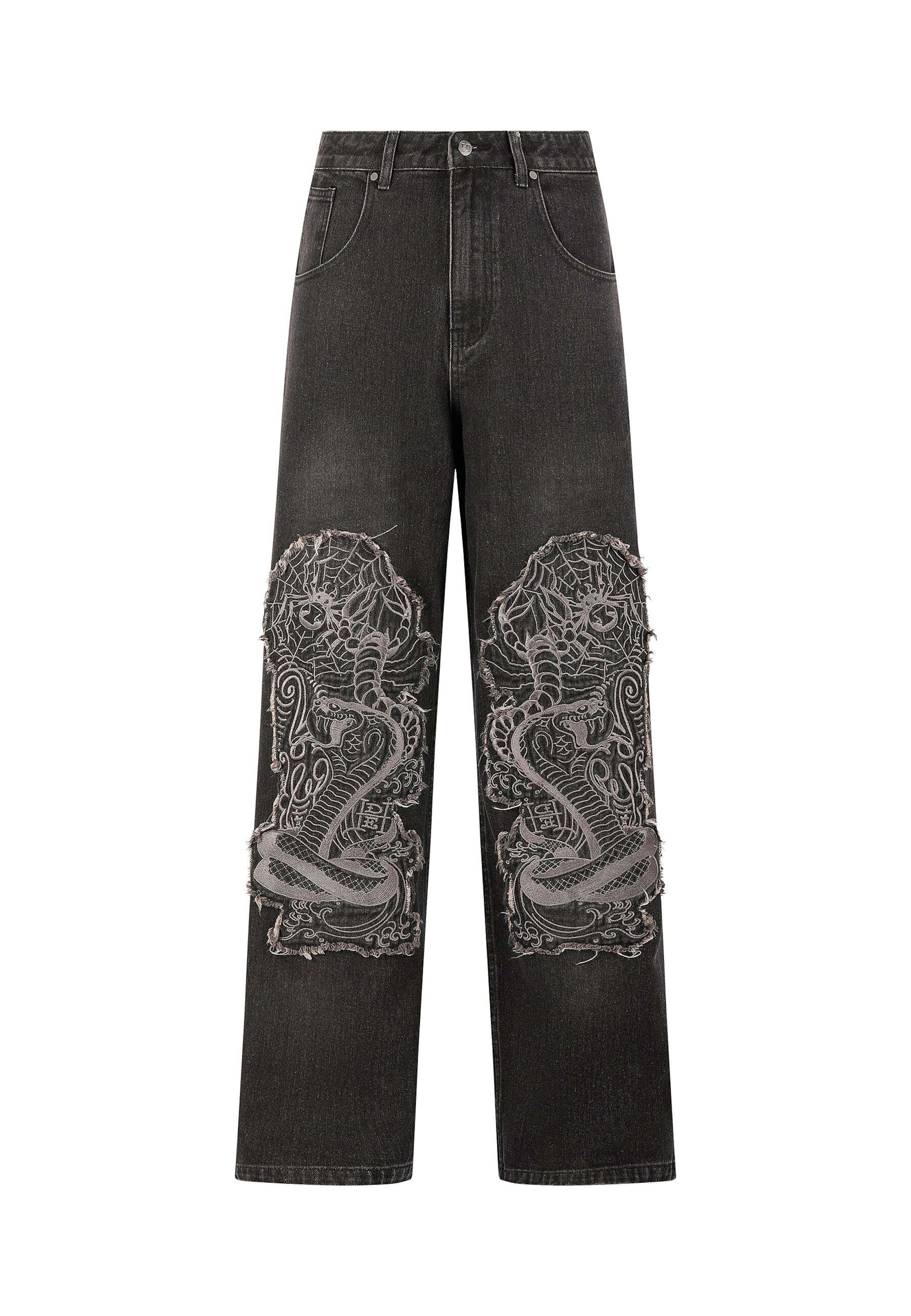 Ed Hardy - Loosefit Vaquero en negro: frente
