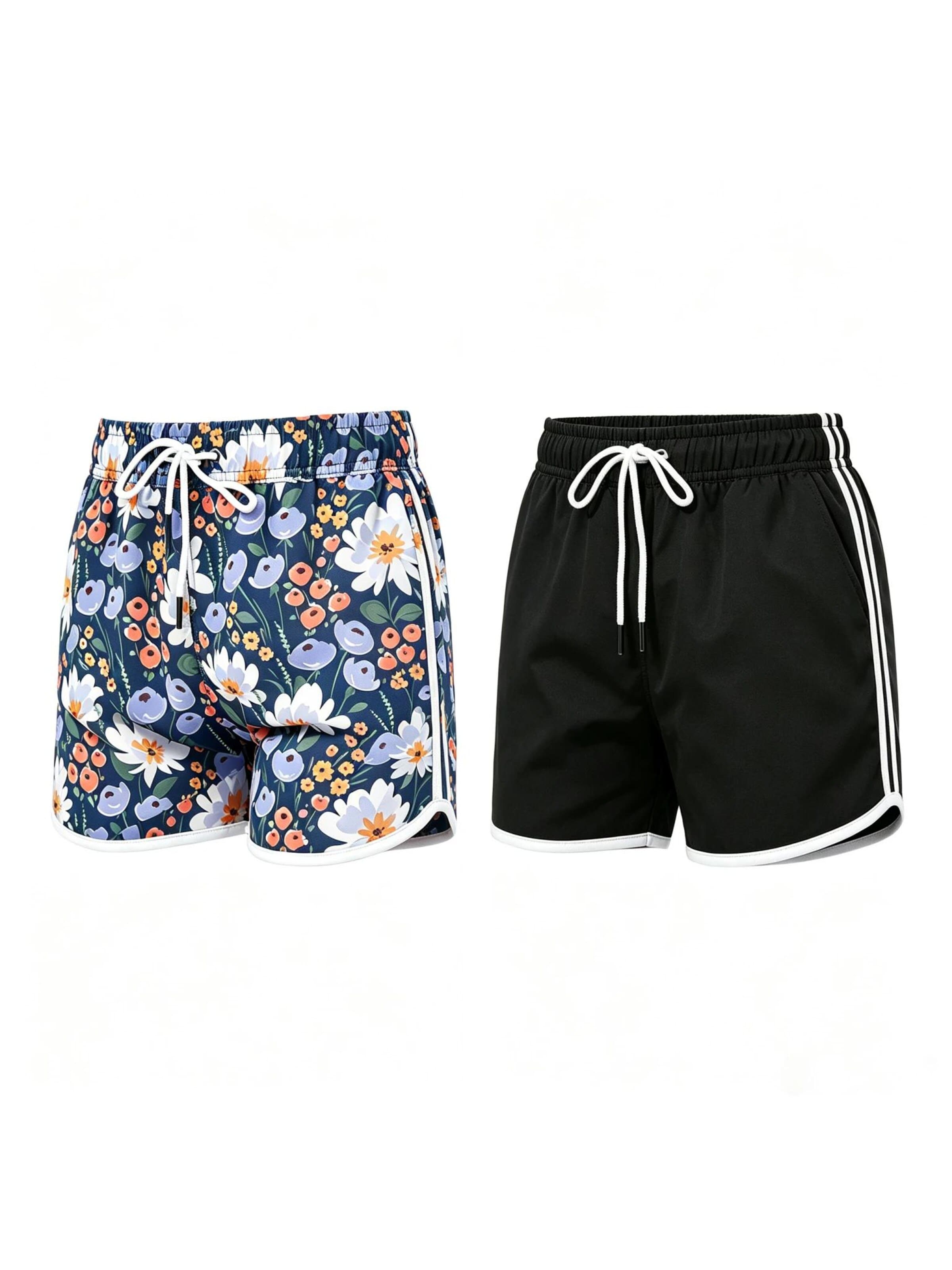 riemot Board Shorts 'riemot Pack of 2 Women's Swimming Shorts, Quick-Drying Beach Shorts with Elastic Waistband and Drawstring, Swimming Shorts with Mesh Lining and Pockets, Summer Shorts for Beach, Holidays and Leisure' in Black: front