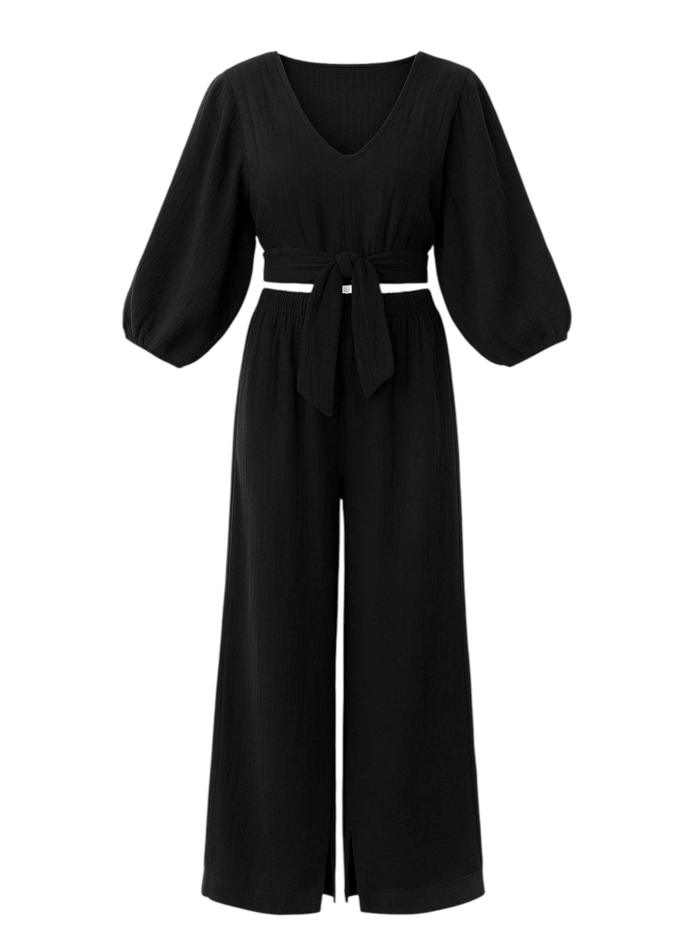 Tenue d'intérieur 'FLOWSET' WENOR en noir : devant