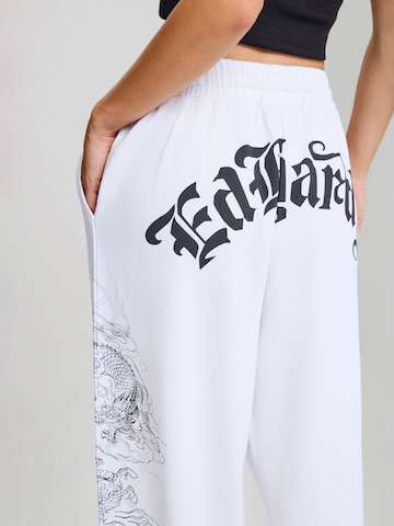 Wide leg Pantaloni 'Gothic Dragon' di Ed Hardy in bianco