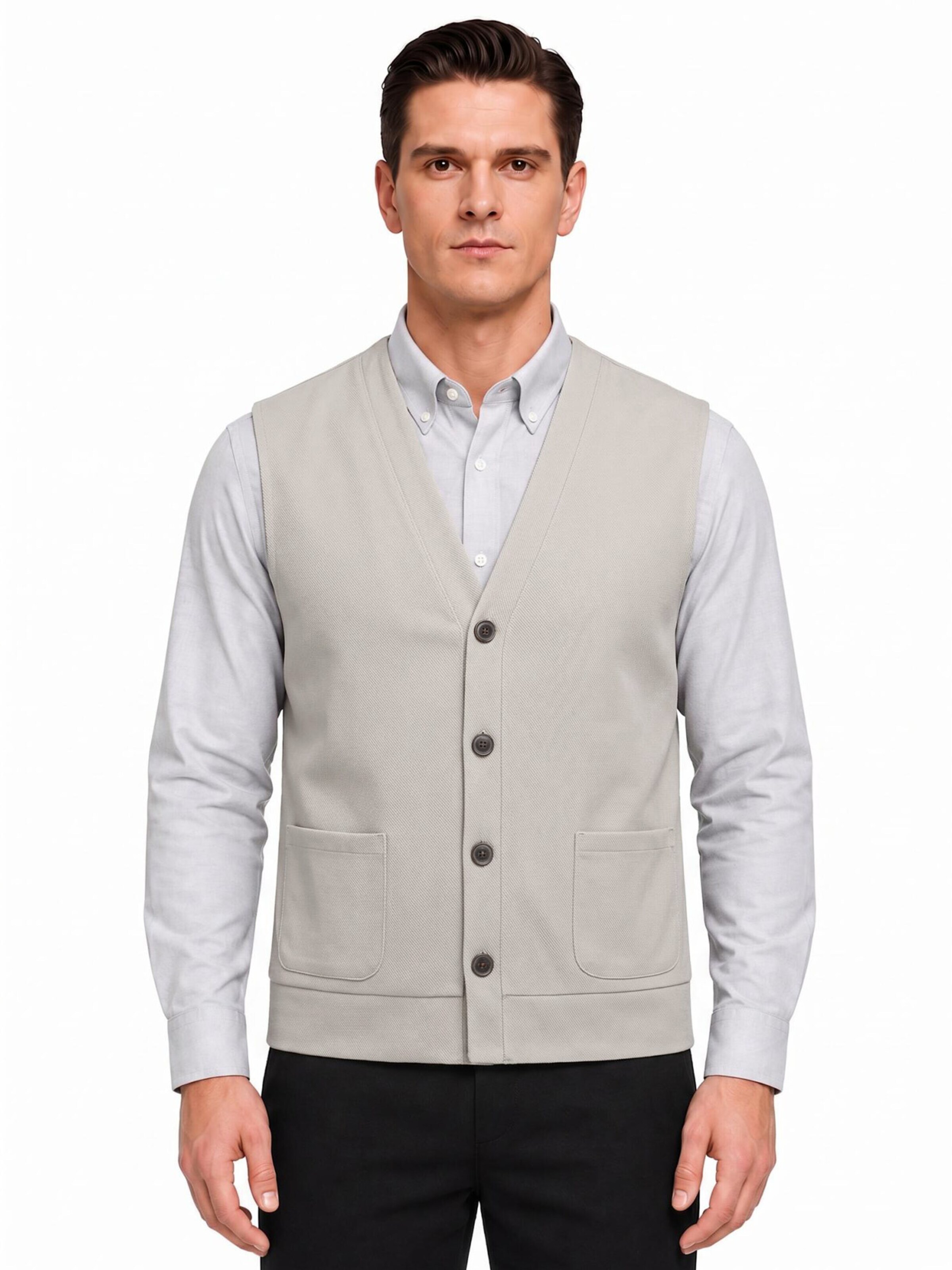 ALLTHEMEN Strickjacke 'Schräglicht'‌‌‌‌‌ in Beige: Vorderseite