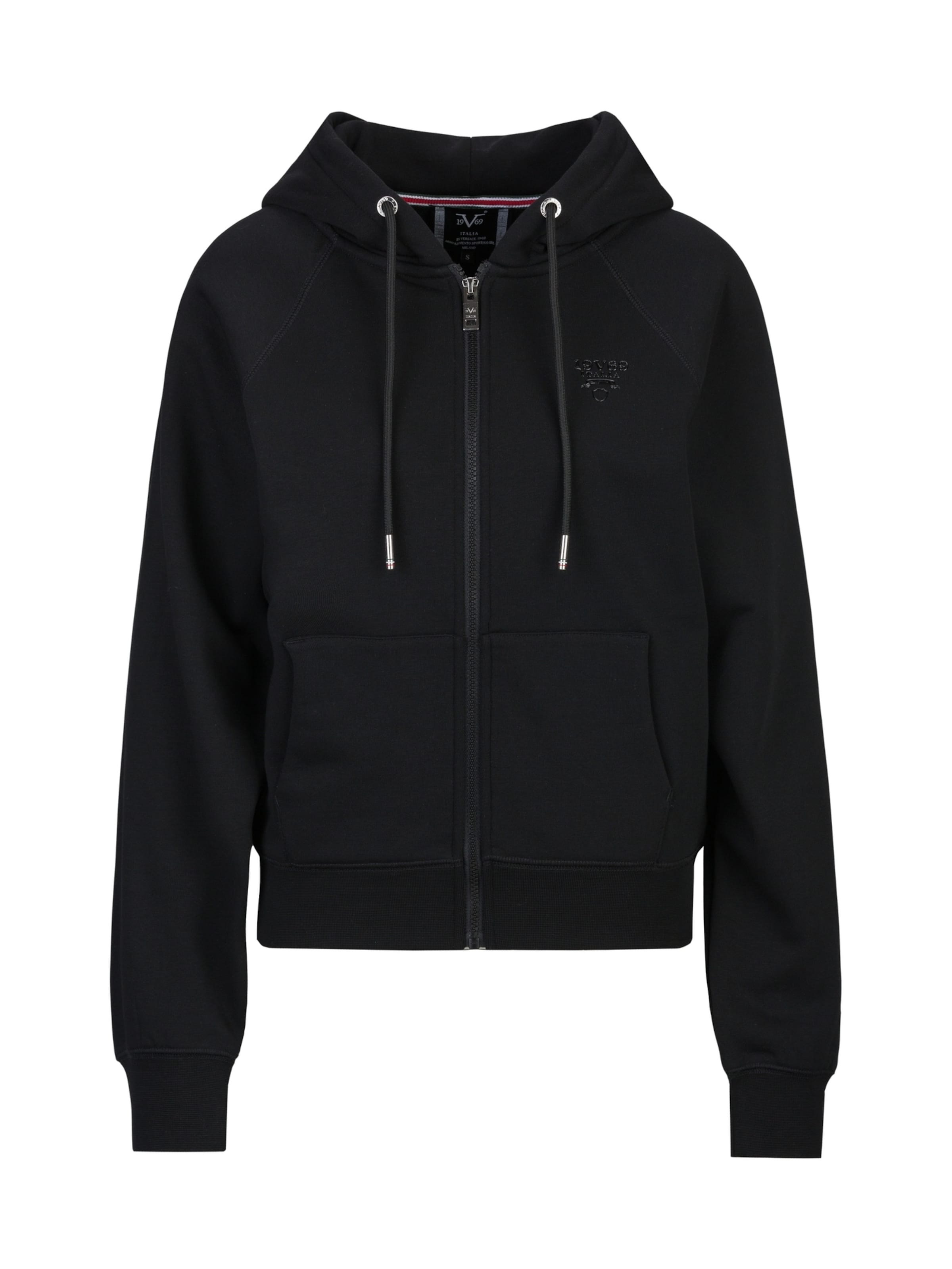 19V69 ITALIA Zip-Up Hoodie 'Karana' in Black: front