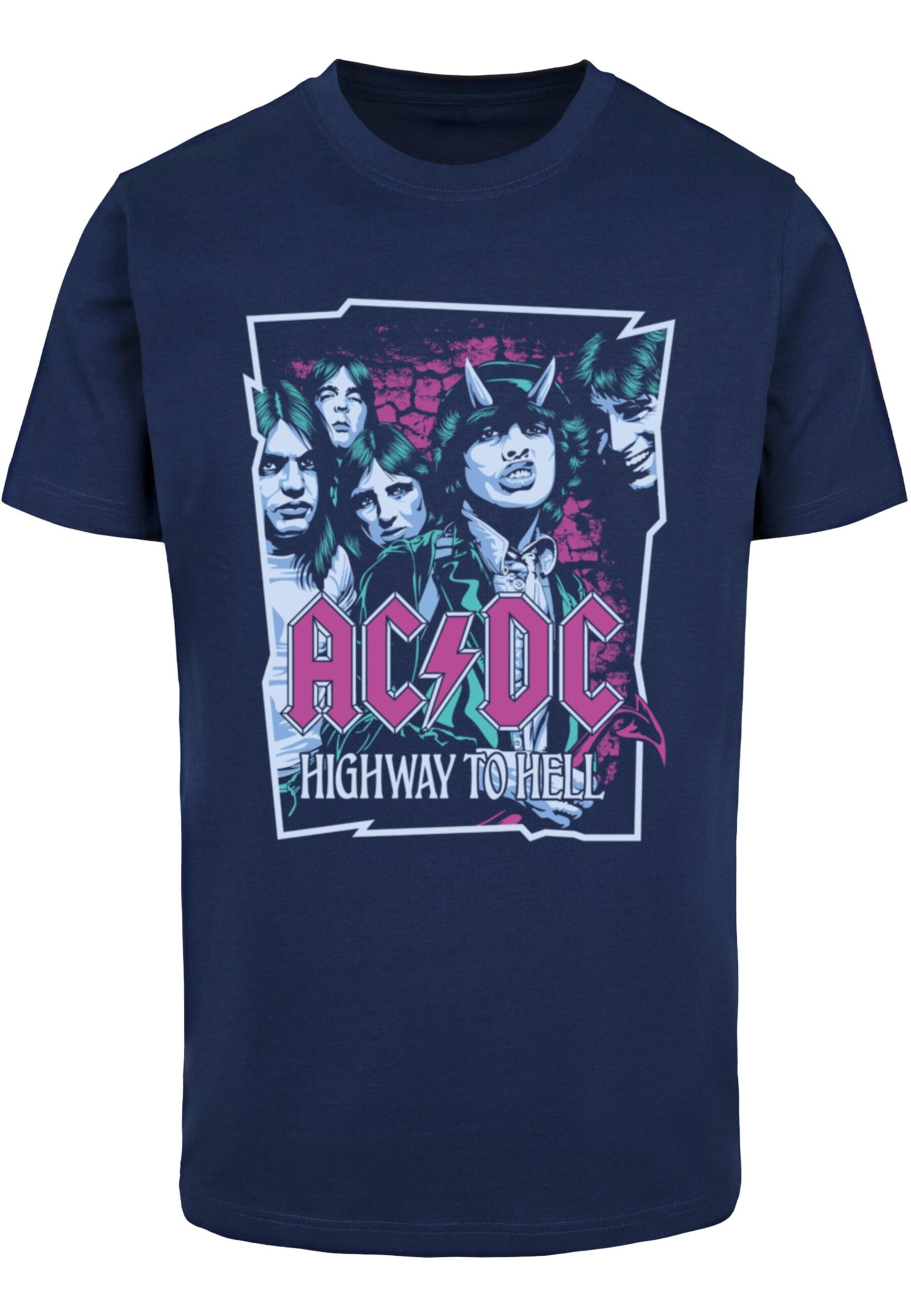 Merchcode Shirt 'ACDC - Higway to Hell' in Blauw: voorkant