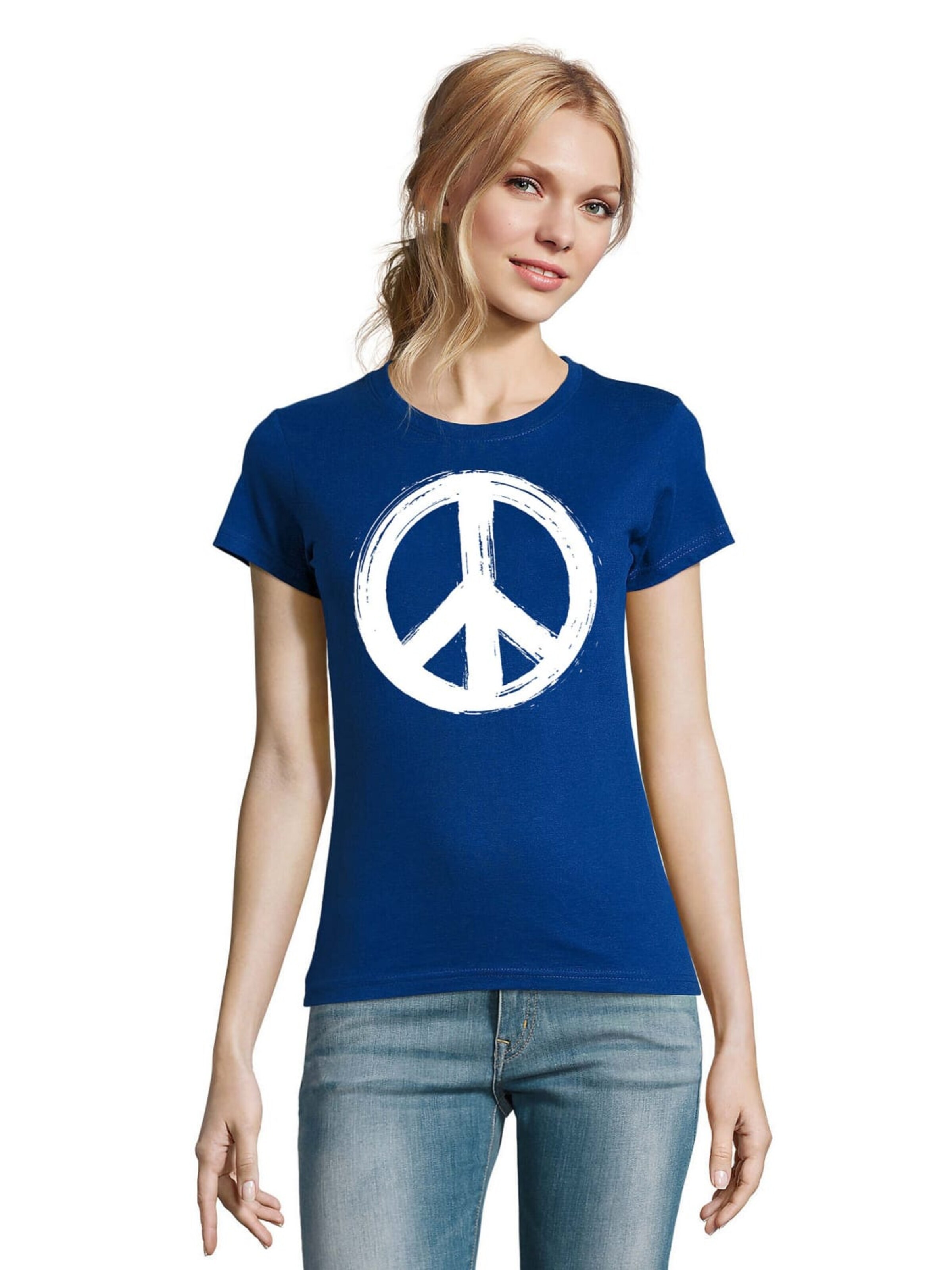 Blondie & Brownie Shirt 'PeaceSymbol' in Blue: front