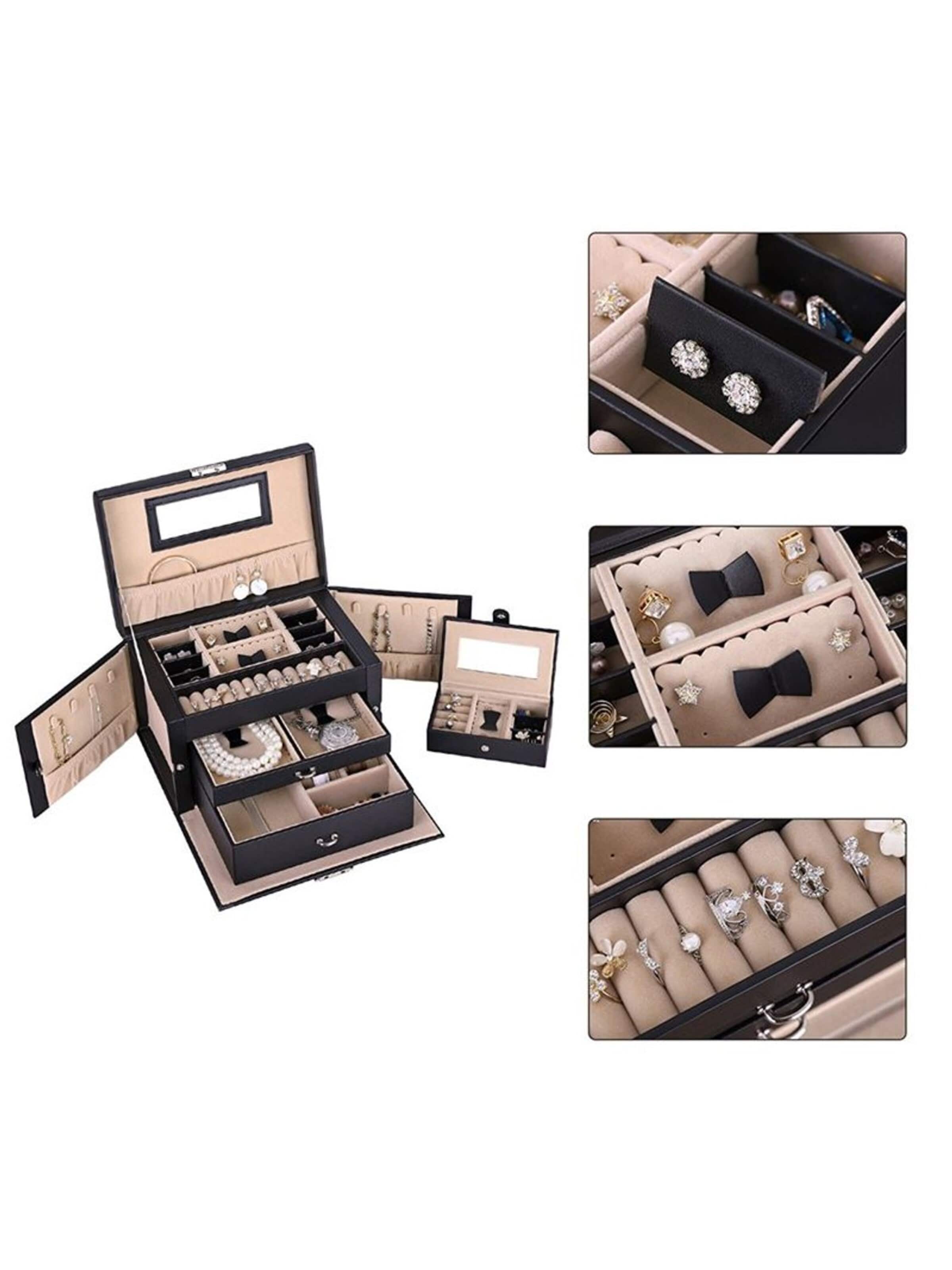 Boîte à bijoux 'Luna XL Leather jewellery box with 20 compartments - Black' UNIQ Beauty en noir