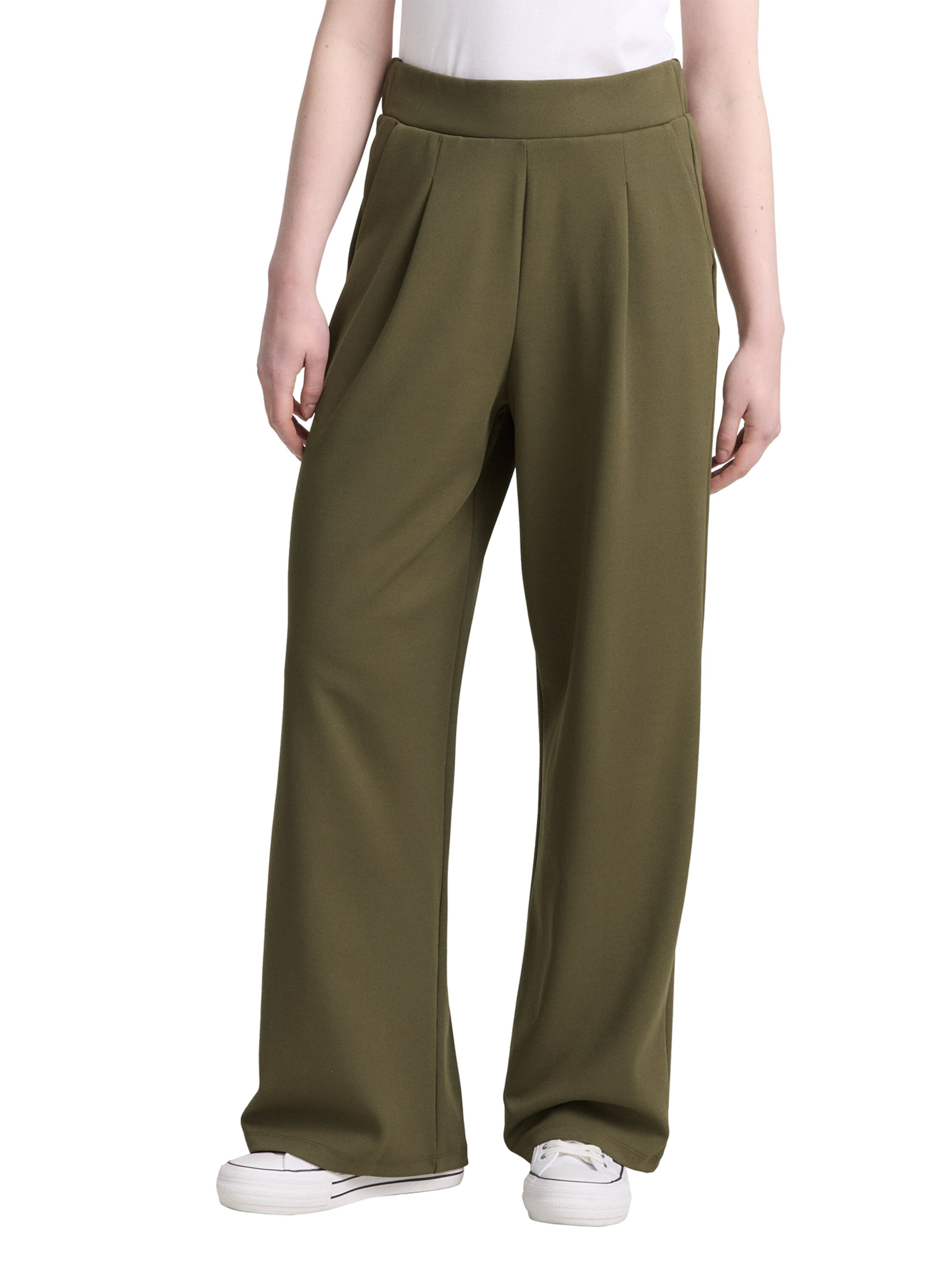 TOM TAILOR DENIM Wide leg Pleat-front trousers in Green: front