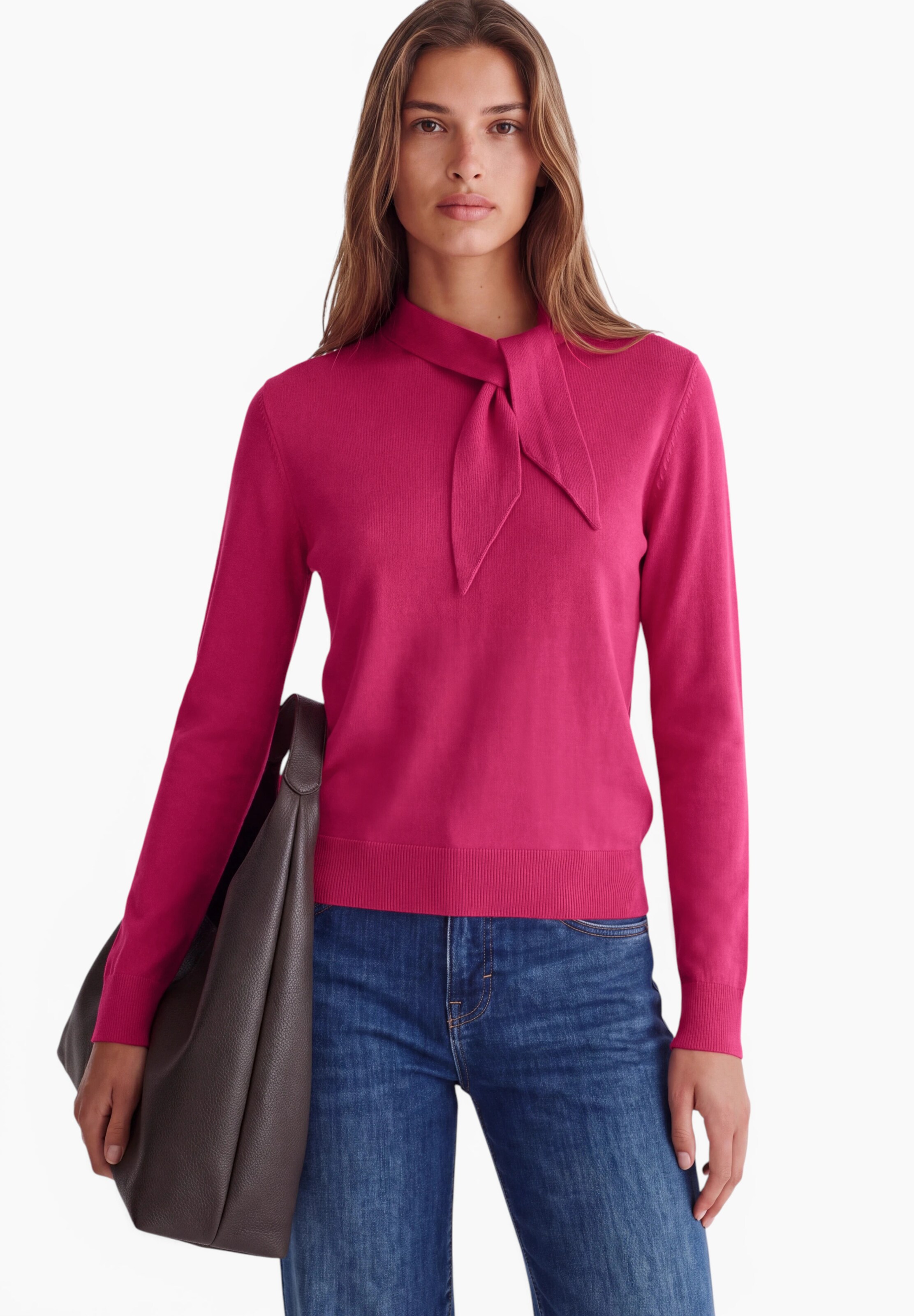 CECIL Langarm Pullover mit Schalkragen in Pink: Vorderseite
