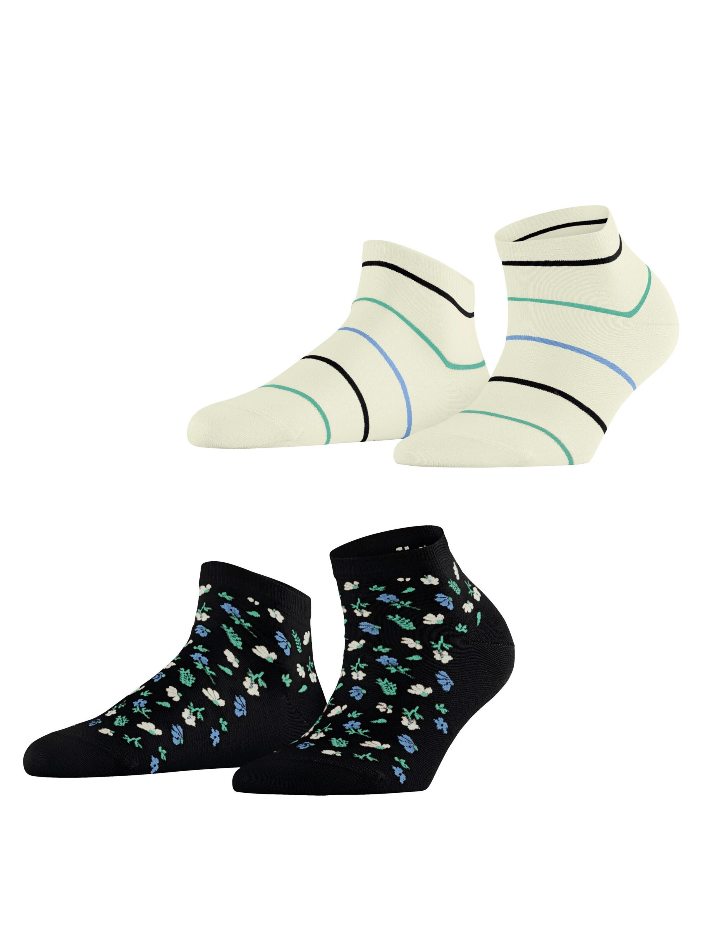ESPRIT Socken 'Flowers & Stripes 2-Pack'‌‌‌‌‌‌‌ in Schwarz: Vorderseite