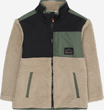 PROTEST Athletic Fleece Jacket 'THERON' in Beige: front
