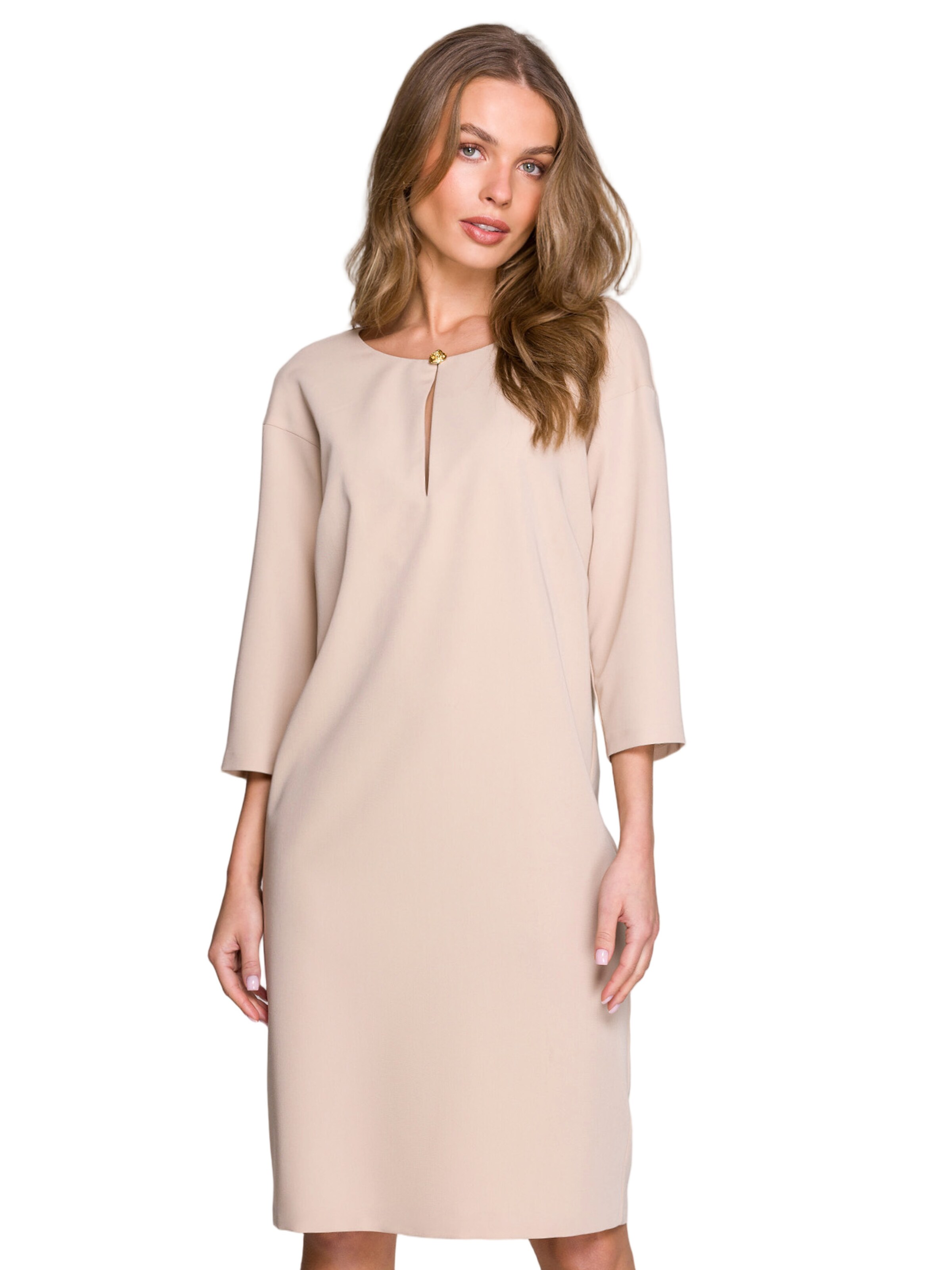 Stylove Sukienka 'Sukienka o luźnym fasonie z łezką w dekolcie' w kolorze beżowy