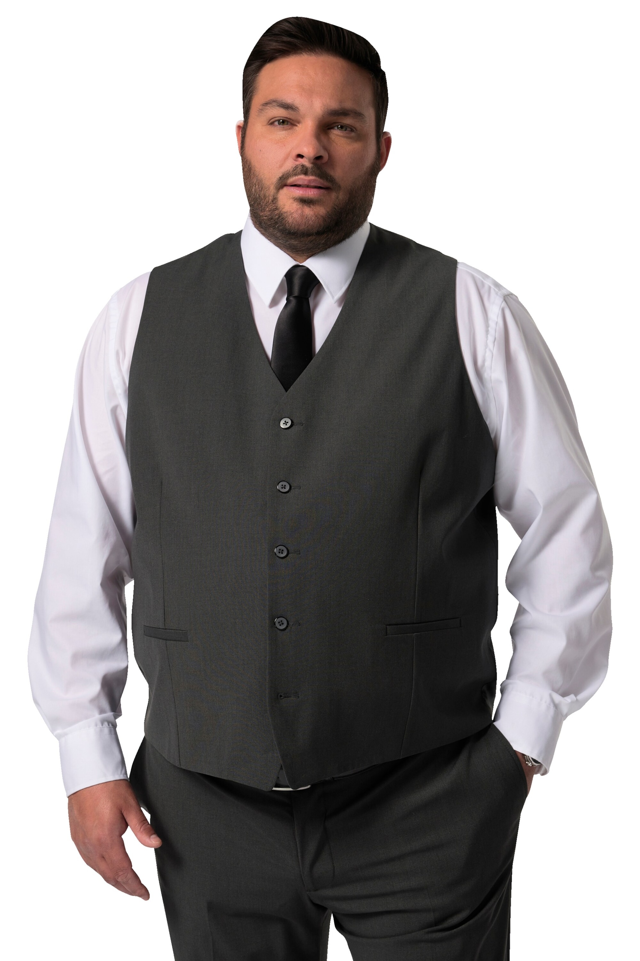 Men Plus Gilet in Grijs: voorkant