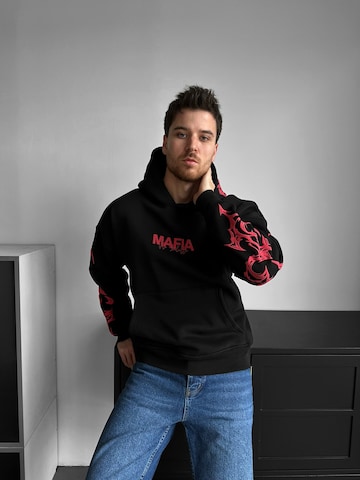 Felpa 'Oversize Mafia Tribal Hoodie - Black and Red' di Kleidermafia in nero: frontale