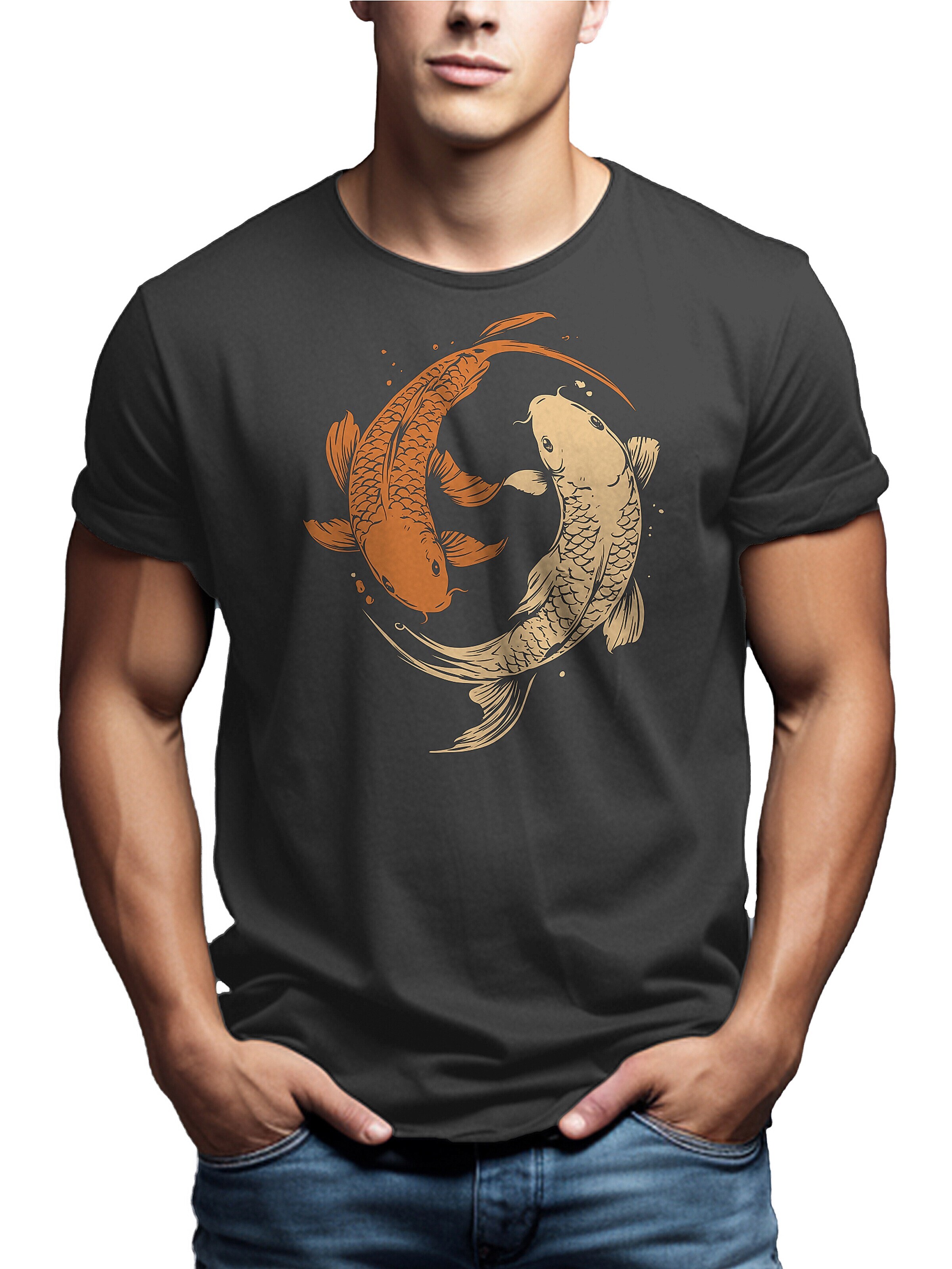 MAKAYA Shirt 'Yin Yang Kois' in Grey: front